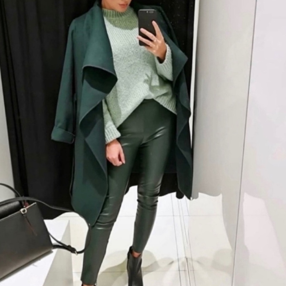 ZARA GREEN LEATHER LEGGING - Picture 2 of 7